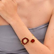 Bracelete Flidais - Ágata Vermelha e Drusa Ouro